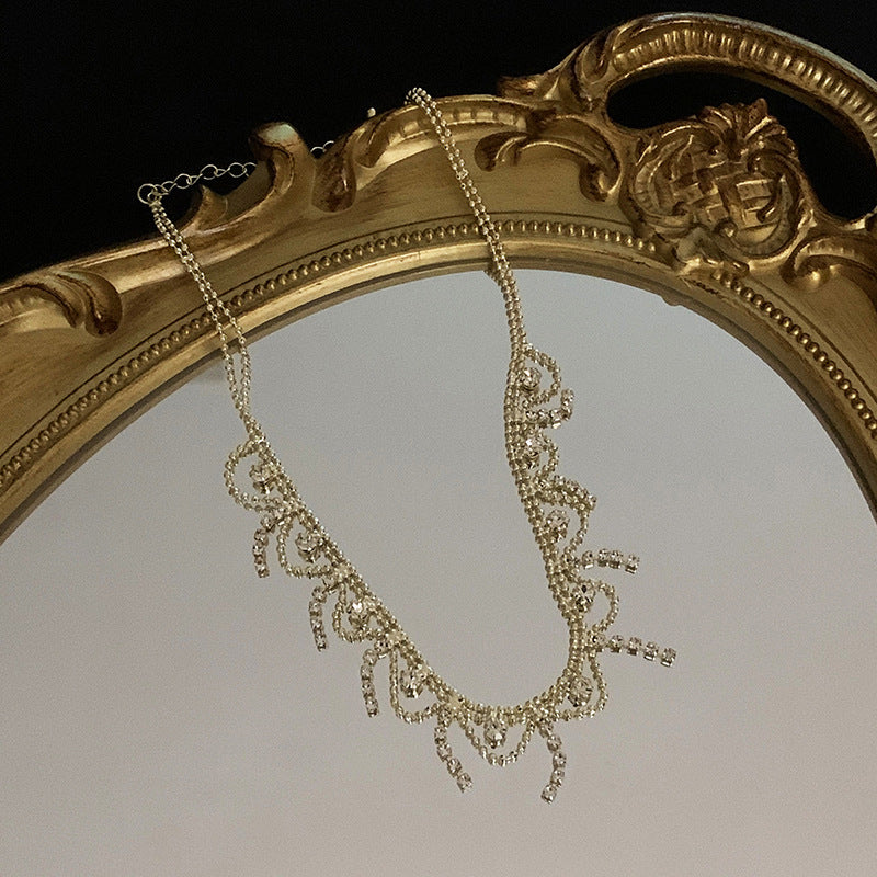 French Lace Edge Diamond Clavicle Chain