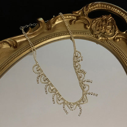French Lace Edge Diamond Clavicle Chain