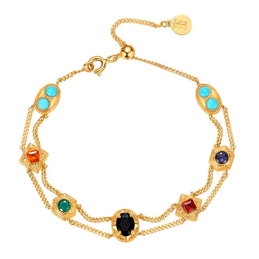 Italian Style Vintage Double-layered Gemstones Bracelet