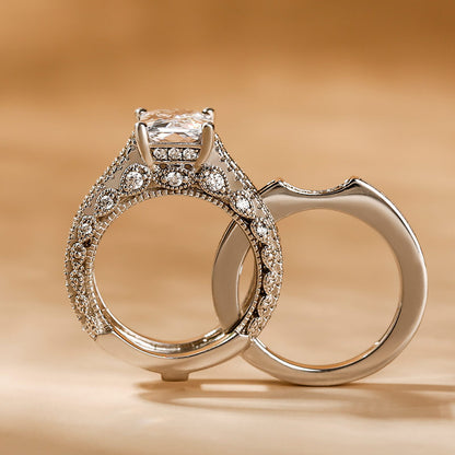 5 Carat Sparkling Moissanite Interchangeable Radiant Cut Ring Set