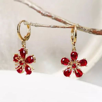 Garnet Flower Dangle Birthstone Earrings | Gift for Her