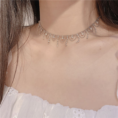 French Lace Edge Diamond Clavicle Chain