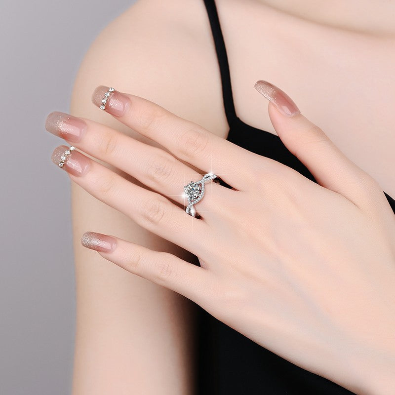 Dainty Round Cut Sterling Silver Infinity Engagement Ring
