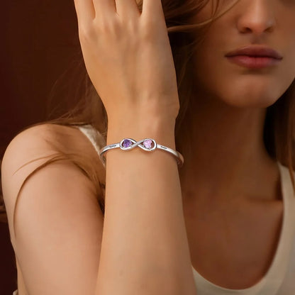 Mother&Daughter Double Heart Custom Birthstones Infinity  Bracelet with Engraved Name
