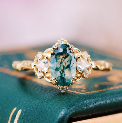 Esme Green Moss Agate Fairy Ring- 14K Yellow Gold Vermeil