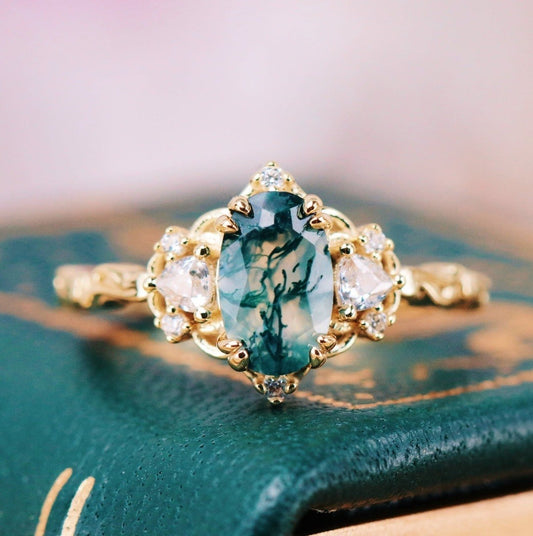 Esme Green Moss Agate Fairy Ring- 14K Yellow Gold Vermeil
