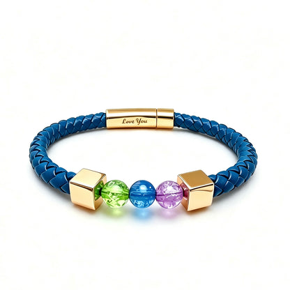 For Love- Personalized Birthstone Leather Bead Bracelet