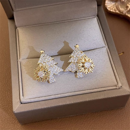 Spinning Snowflakes Christmas Tree Earrings -Gold🎄