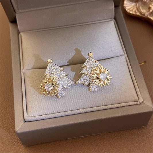Spinning Snowflakes Christmas Tree Earrings -Gold🎄