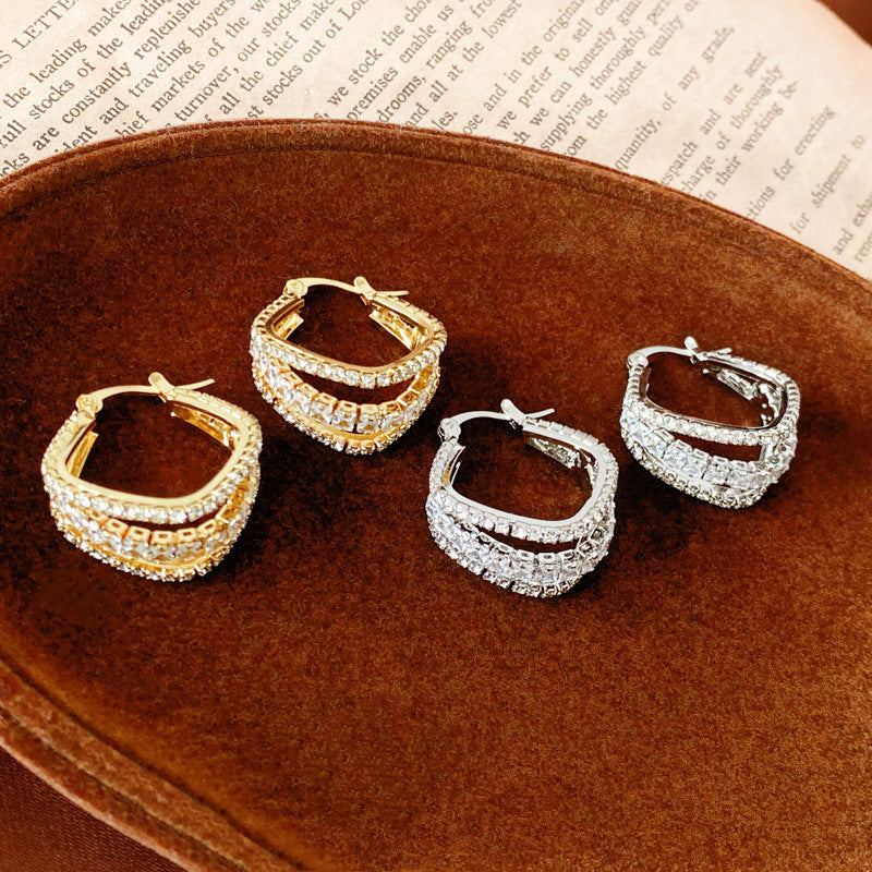 Zirconia Square Multi Layers Earrings