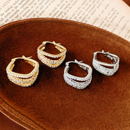 Zirconia Square Multi Layers Earrings