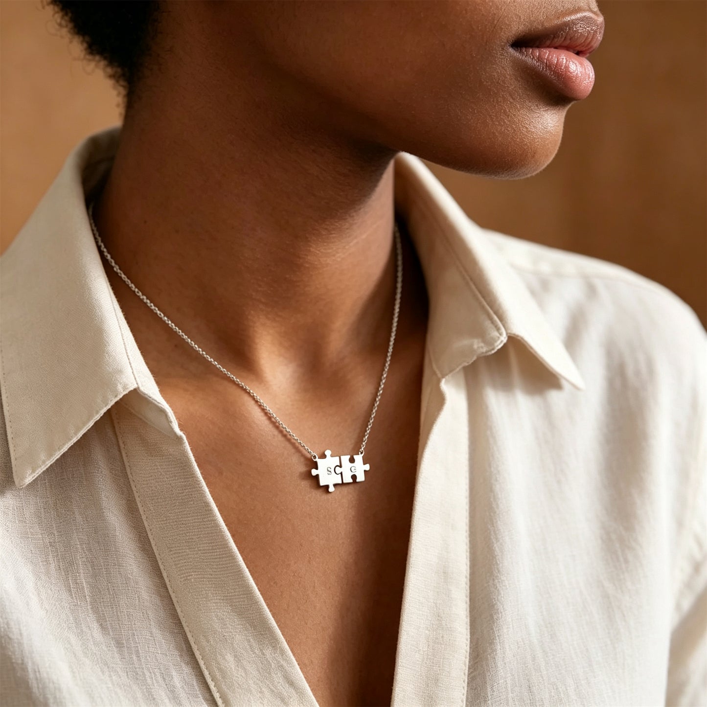 For Love- You Complete Me Custom Initial Puzzle Necklace