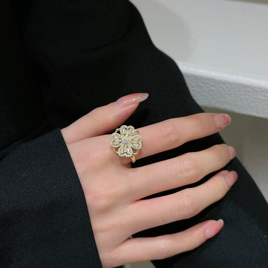 -Lucky Four Leaf Clover Swivel Adjustable Ring