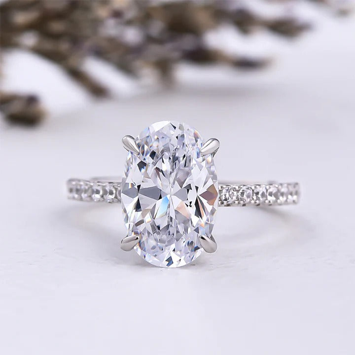 925 Sterling Silver Classic Oval Cut Solitaire Moissanite Ring