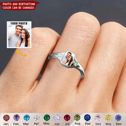 For Love-Personalized Couple Photo Birthstone Custom Ring