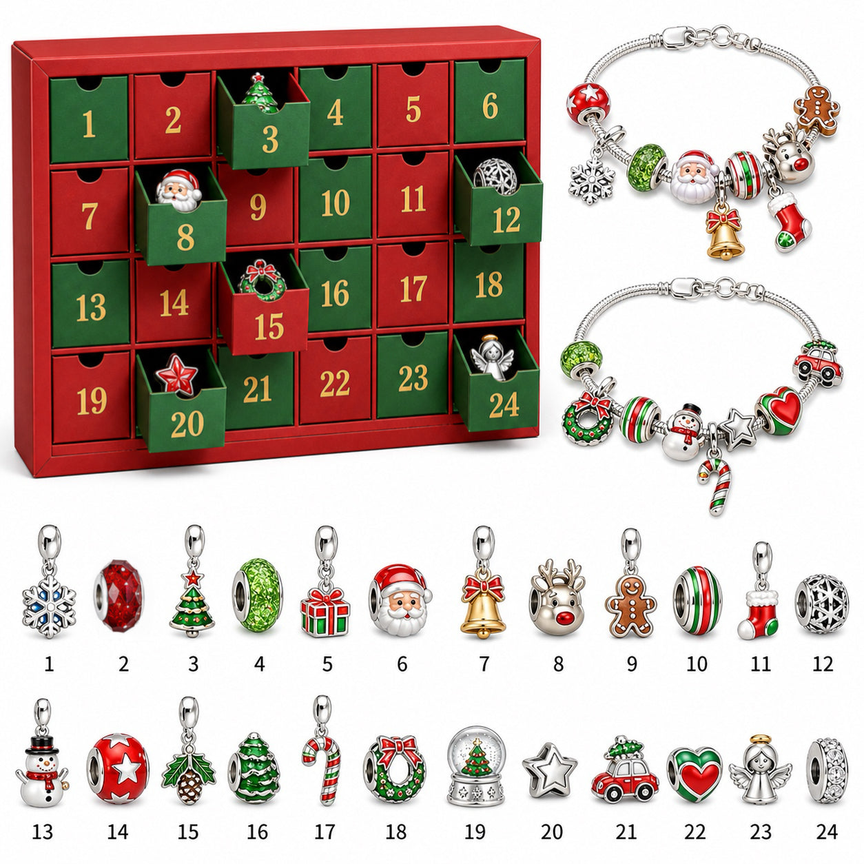 🎄24 DAYS OF CHRISTMAS ADVENT CALENDAR BRACELETS SET
