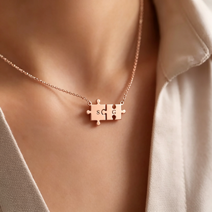 For Love- You Complete Me Custom Initial Puzzle Necklace