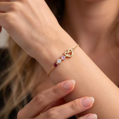 Custom 1–6 Birthstones Love Knot Infinity Birthstone Bracelet
