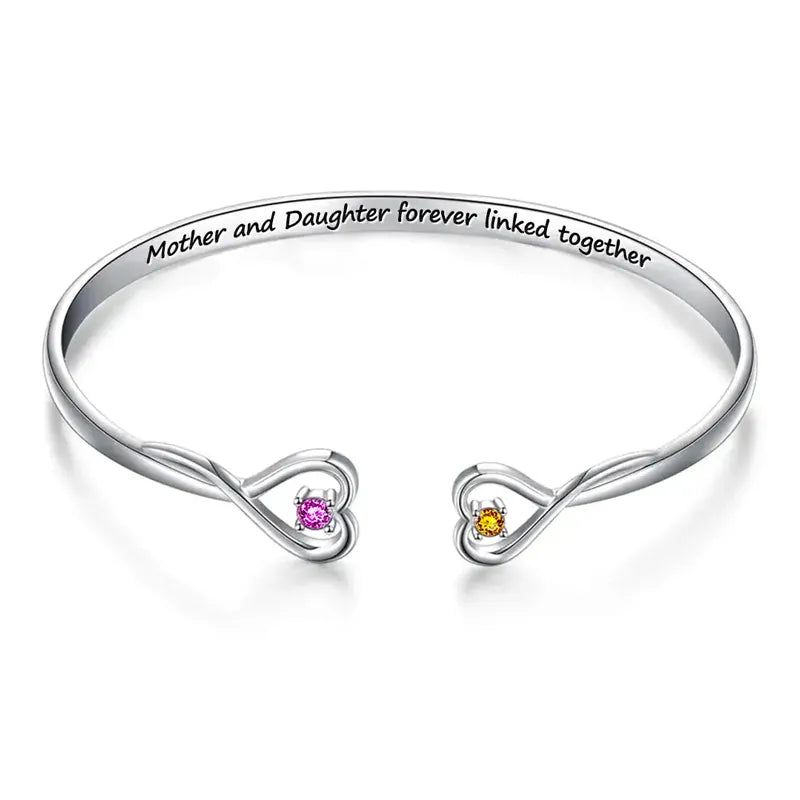 Mother & Daughter Forever Linked Together Double Heart Custom Birthstone Bracelet