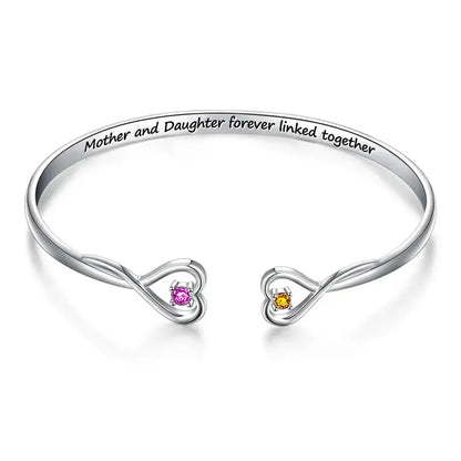 Mother & Daughter Forever Linked Together Double Heart Custom Birthstone Bracelet