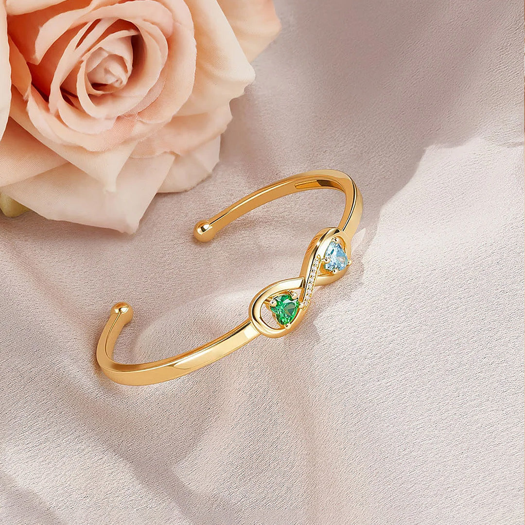 Mother&Daughter Double Heart Custom Birthstones Infinity  Bracelet