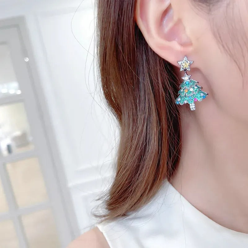 Colorful Shiny Christams Tree Earrings