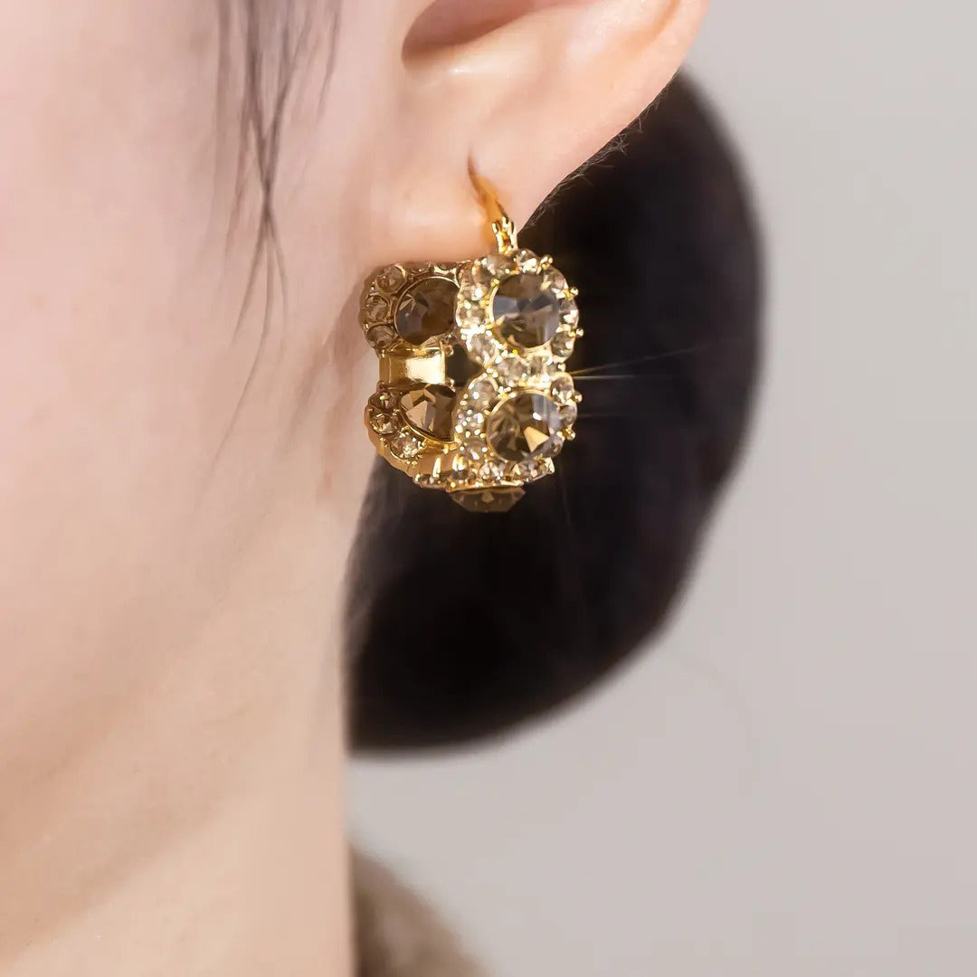 Maillard Style Golden Champagne Crystal Earrings