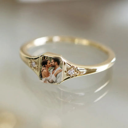 For Love-Personalized Couple Photo Birthstone Custom Ring