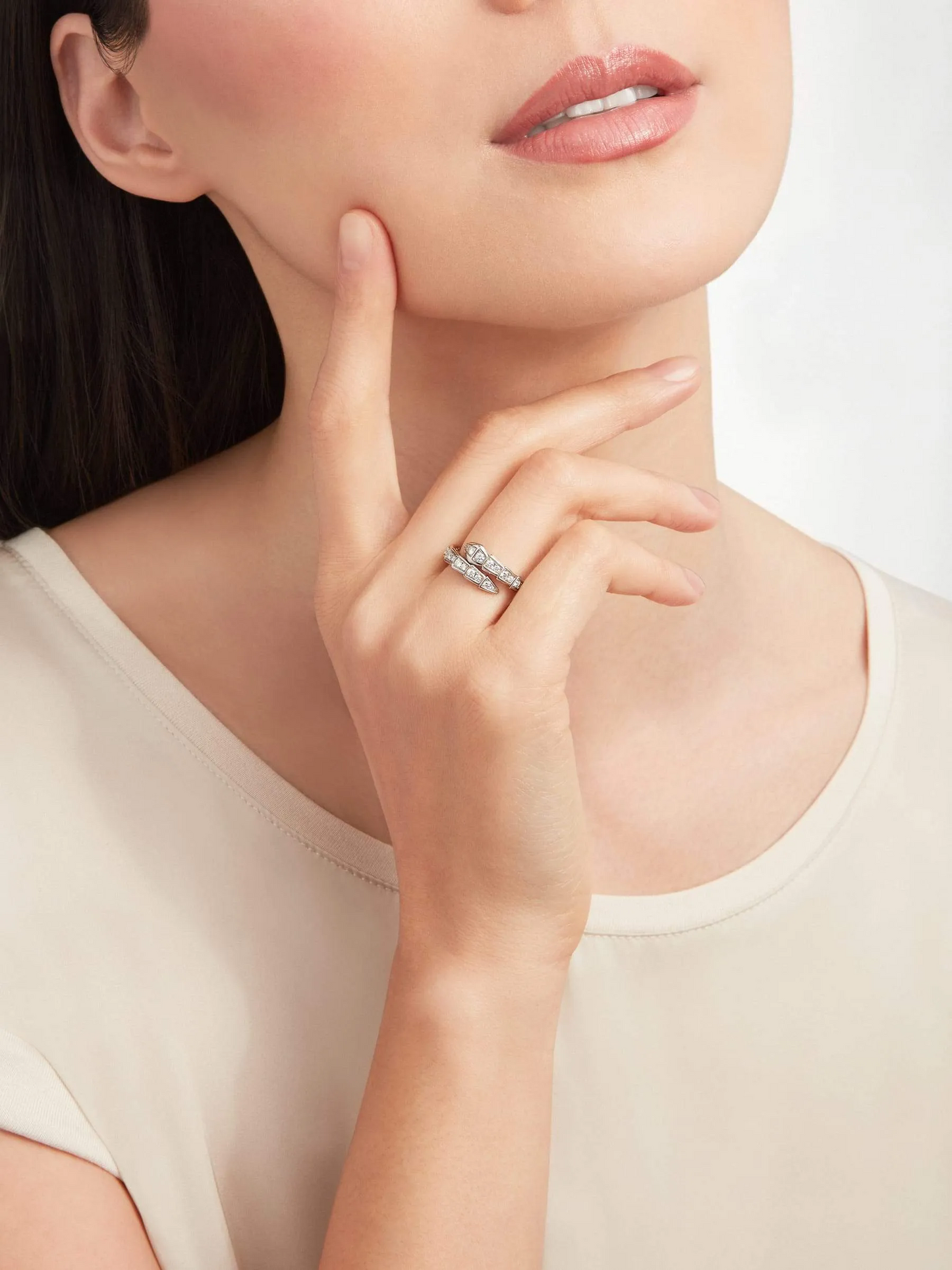 SERPENTES FULL PAVÉ TWO-COIL RING IN WHITE GOLD