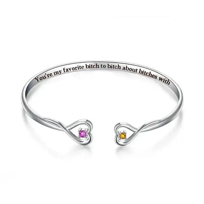 For Friend - You're My Favorite Bitch Double Hearts Custom Birthstones Bracelet