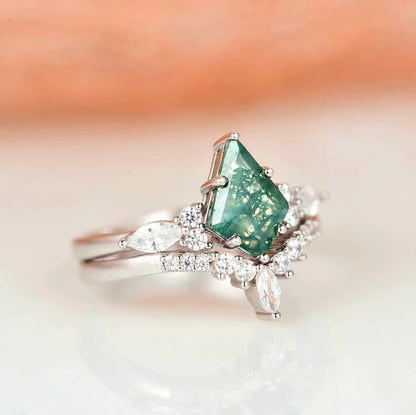 GREEN MOSS AGATE RING- STERLING SILVER