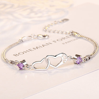 Mother And Daughter Birthstone Custom Double Diamond & Heart Bracelet