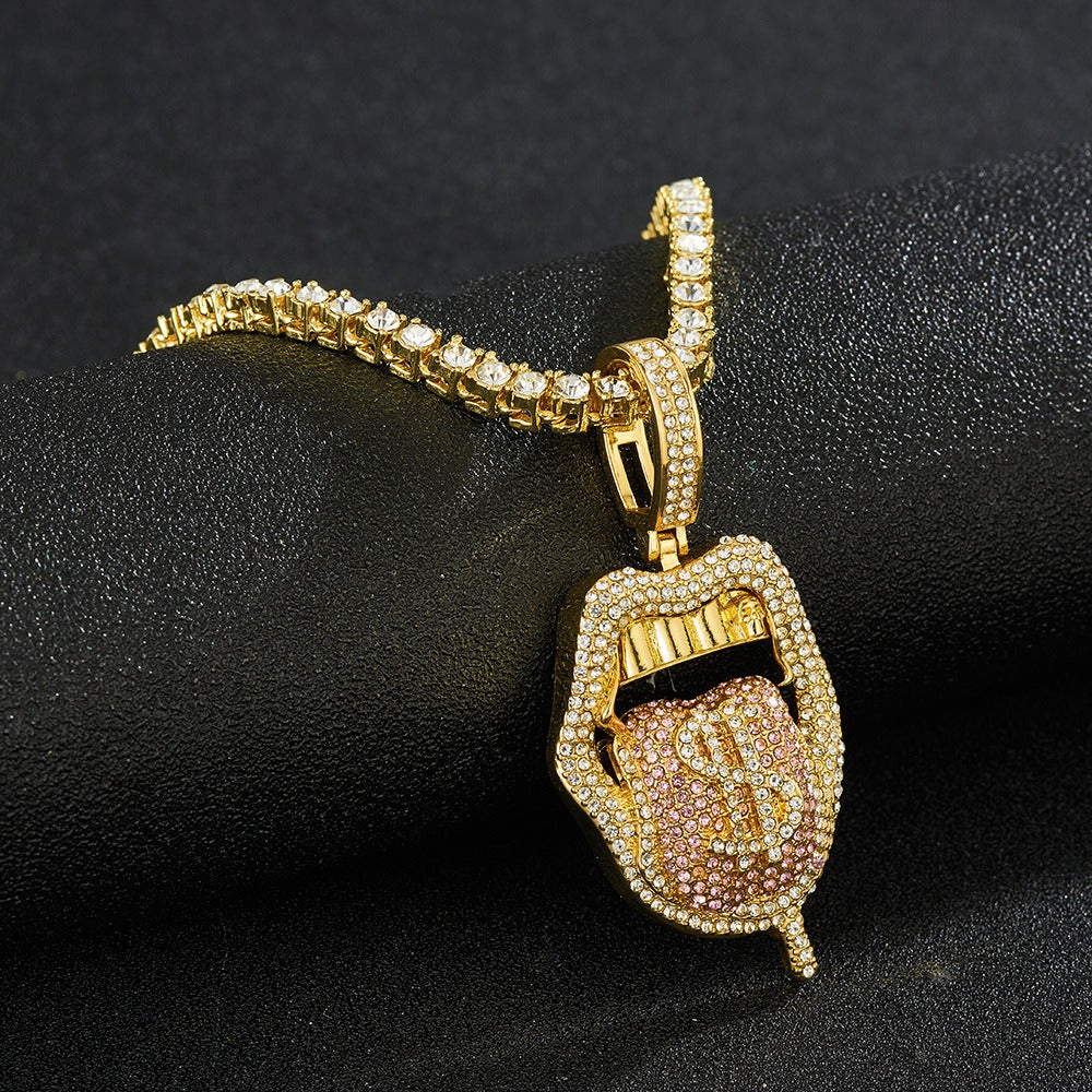 Iced Out Bling CZ Cubic Zirconia Tongue Necklace