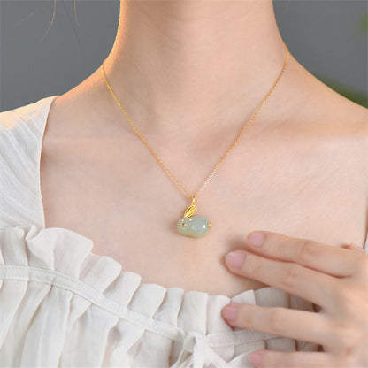 925 Sterling Silver Hetian Jade Lucky Rabbit Jewelry Set