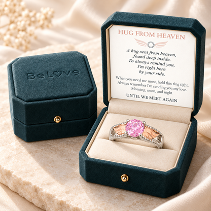 Personalized Hug From Heaven Memorial Angel Wings Ring