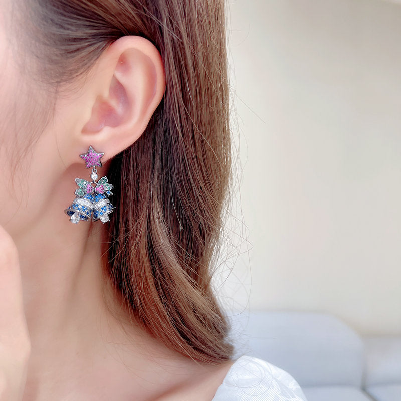 Delicate Copper Zirconia Christmas Bell Earrings