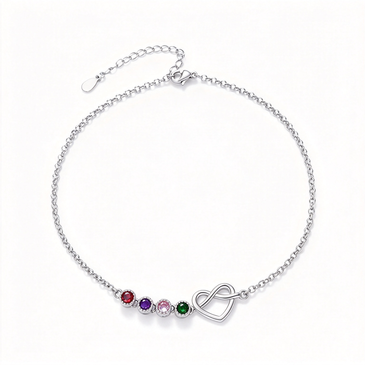 Custom 1–6 Birthstones Love Knot Infinity Birthstone Bracelet