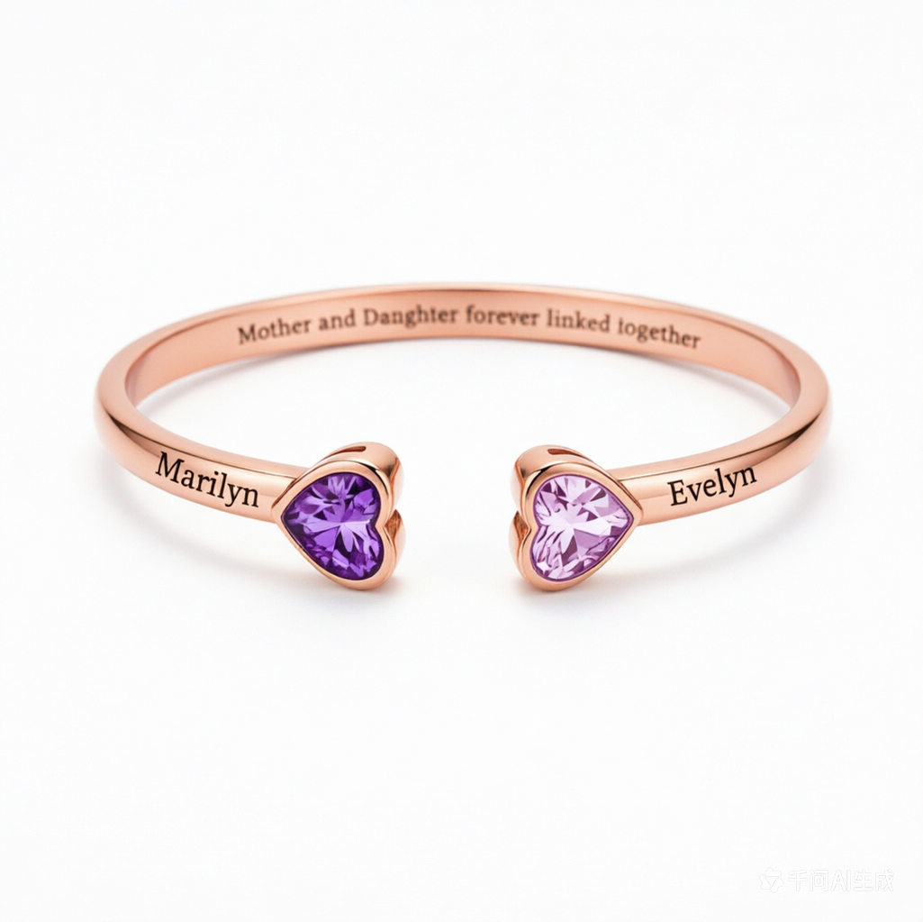 Mother And Daughter Double Heart Custom Birthstone&Name Bracelet