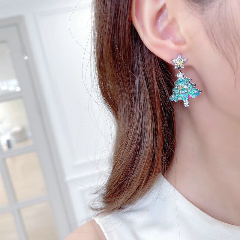 Colorful Zircon Inlaid Christmas Tree Earrings