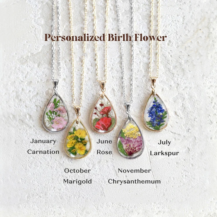 🌸2025 Spring New Sale - Personalized Birth Flower Teardrop Necklace