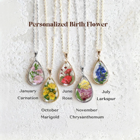 🌸2025 Spring New Sale - Personalized Birth Flower Teardrop Necklace