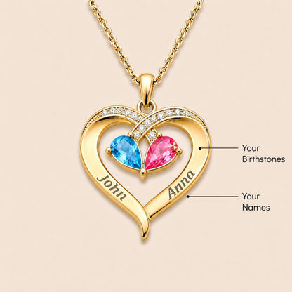 To My Love – Custom Double Birthstones&Name Heart Necklace