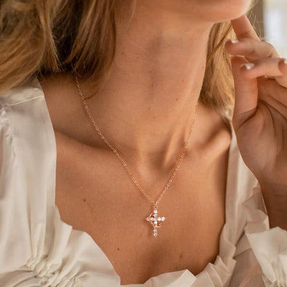 To My Faith - Paved Cross & Crown Necklace