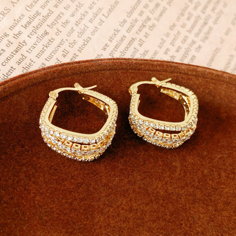 Zirconia Square Multi Layers Earrings