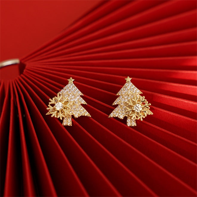 Spinning Snowflakes Christmas Tree Earrings -Gold🎄