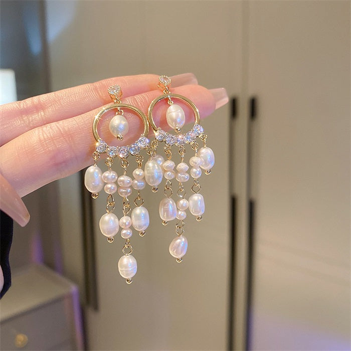 Pearl Dream Catcher Tassel Earrings