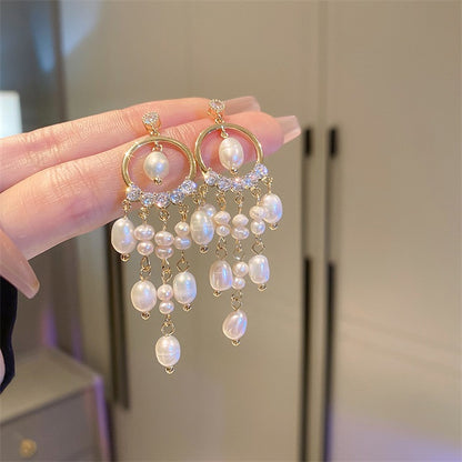 Pearl Dream Catcher Tassel Earrings