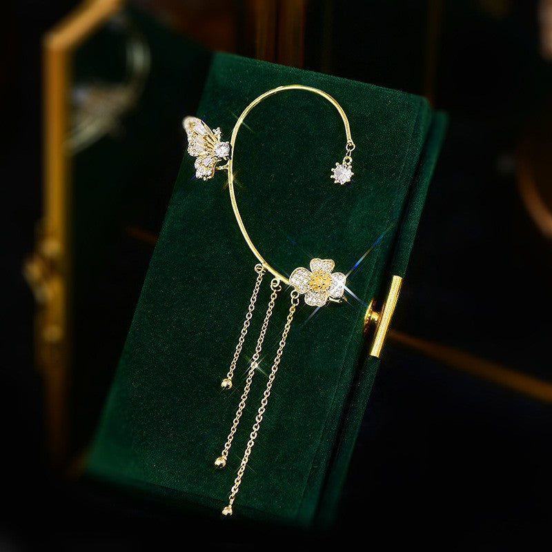 Butterfly Tassel Shiny Zircon Ear Cuffs