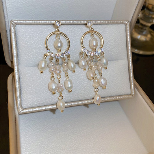Pearl Dream Catcher Tassel Earrings