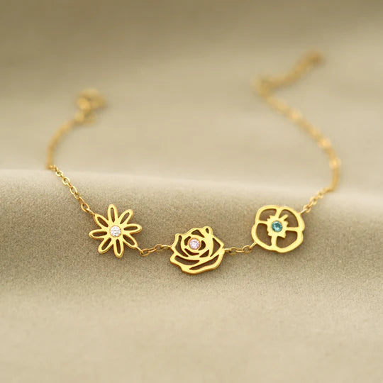 PERSONALISED BIRTH FLOWERS BRACELET-PERFECT GIFT FOR MOM/WIFE